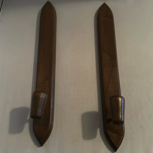 Vintage Wooden Thin Sconce Candlestick Holders (EEE) - Picture 1 of 2
